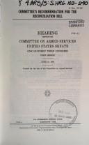 Cover of Committee's recommendation for the reconciliation bill by United States. Congress. Senate. Committee on Armed Services.
