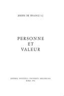 Front cover of Personne et valeur by Joseph de Finance
