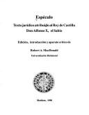 Front cover of Especulo Texto Juridico Atribuido Al Rey De Castilla Don Alfonso . El Sabio (Spanish Series (Hispanic Seminary of Medieval Studies) by Alfonso