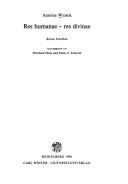 Front cover of Res humanae, res divinae by Antonie Wlosok