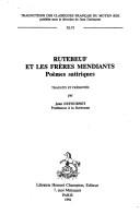 Front cover of Rutebeuf et les frères mendiants by Rutebeuf
