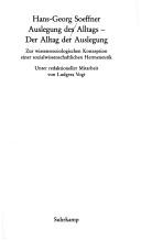 Front cover of Auslegung des Alltags--der Alltag der Auslegung by Hans-Georg Soeffner