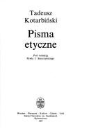 Cover of Pisma etyczne by Tadeusz Kotarbiński