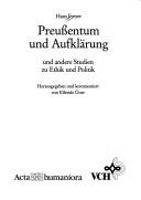 Front cover of Preussentum und Aufklärung und andere Studien zu Ethik und Politik by Hans Freyer