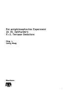 Front cover of Ein Antiphilosophisches Experiment im 18. Jahrhundert by Georg Maag