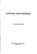 Front cover of Goethe und Properz by Hans Jürgen Meissler