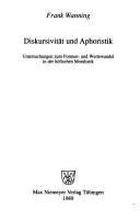 Front cover of Diskursivität und Aphoristik by Frank Wanning