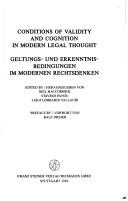Front cover of Conditions of validity and cognition in modern legal thought by Neil MacCormick