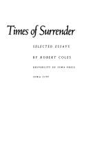 Cover of Times of Surrender by Robert Coles