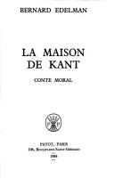 Cover of La Maison de Kant by Bernard Edelman