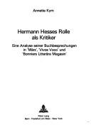 Front cover of Hermann Hesses Rolle als Kritiker by Annette Kym