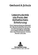 Front cover of Literaturkritik als Form der ästhetischen Erfahrung by Gerhard A. Schulz