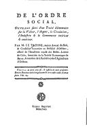 Front cover of De l'ordre social by Guillaume-François Le Trosne