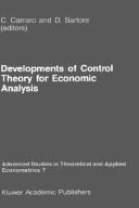 Cover of Developments of control theory for economic analysis by Carlo Carraro
