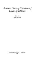 Front cover of Selected literary criticism of Louis MacNeice by Louis MacNeice