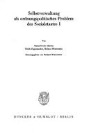 Front cover of Selbstverwaltung als ordnungspolitisches Problem des Sozialstaates by Heinz-Dieter Hardes