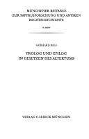 Front cover of Prolog und Epilog in Gesetzen des Altertums by Gerhard Ries