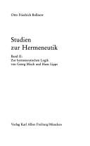Front cover of Studien zur Hermeneutik by Otto Friedrich Bollnow
