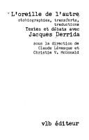 Cover of L' oreille de l'autre by Jacques Derrida