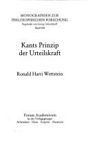 Cover of Kants Prinzip der Urteilskraft by Ronald Harri Wettstein