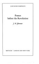 Front cover of France before the Revolution by J. H. Shennan