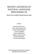 Front cover of Recent advances in natural language processing III by RANLP 2003 (2003 Samokov, Bulgaria)