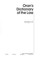 Front cover of Oran's dictionary of the law by Oran, Daniel.