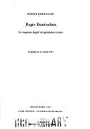 Front cover of Regio beatitudinis by Werner Beierwaltes