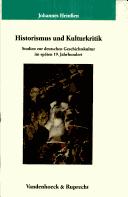 Front cover of Historismus und Kulturkritik by Johannes Heinssen