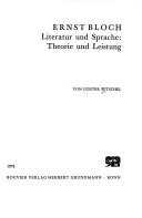 Cover of Ernst Bloch by Günter Witschel