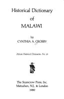 Front cover of Historical dictionary of Malaŵi by C. A. Crosby