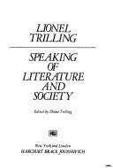 Front cover of Speaking of literature and society by Lionel Trilling