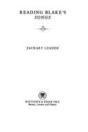 Front cover of Reading Blake's Songs by Zachary Leader
