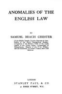 Front cover of Anomalies of the English law by Chester, Samuel Beach