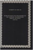 Front cover of Beobachtungen zum Sprachgebrauch des Leipziger Volkspredigers Marcus von Weida (1450-1516) by Anthony van der Lee
