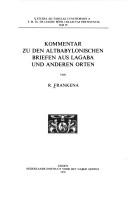 Front cover of Kommentar zu den altbabylonischen Briefen aus Lagaba und anderen Orten by R. Frankena