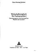 Front cover of Wirtschaftsenglisch für Fachsprachler by Claus-Henning Redicker