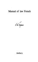 Front cover of Manual of law French by John Hamilton Baker