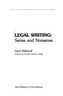 Cover of Legal writing by David Mellinkoff