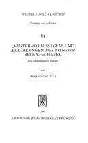 Front cover of "Muster-Voraussagen" und "Erklärungen des Prinzips" bei F. A. von Hayek by Hans Georg Graf