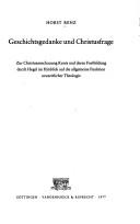 Front cover of Geschichtsgedanke und Christusfrage by Horst Renz