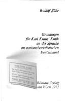Front cover of Grundlagen für Karl Kraus' Kritik an der Sprache im nationalsozialistischen Deutschland by Rudolf Bähr