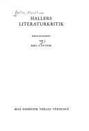 Front cover of Hallers Literaturkritik by Albrecht von Haller