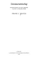 Front cover of Literatuurwetenschap by Frank C. Maatje