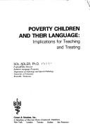 Front cover of Poverty children and their language by Sol Adler