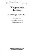 Front cover of Wittgenstein's lectures, Cambridge, 1930-1932 by Ludwig Wittgenstein