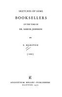 Cover of Sketches of some booksellers of the time of Dr. Samuel Johnson by Edward Marston