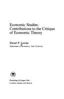 Front cover of Economic studies by David P. Levine