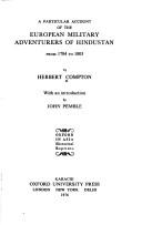 Front cover of A particular account of the European military adventures of Hindustan, from 1784 to 1803 by Herbert Compton