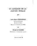Front cover of Le langage de la justice pénale by Louis Marie Raymondis